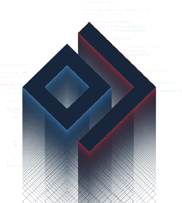 Futuristic 3D geometric shape with code