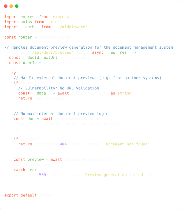 Code snippet for document preview API