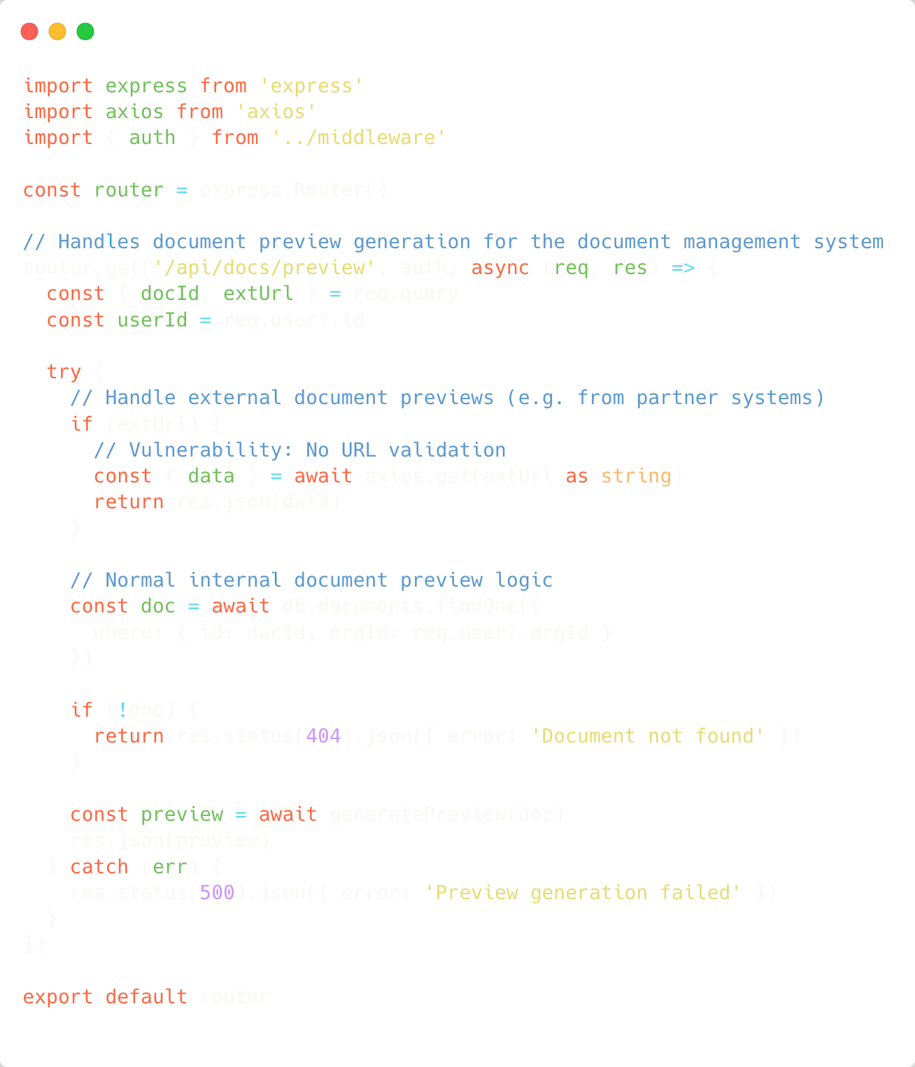 Code snippet for document preview API