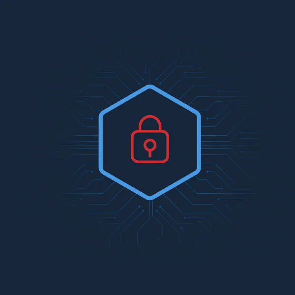 Cybersecurity lock icon with circuit background