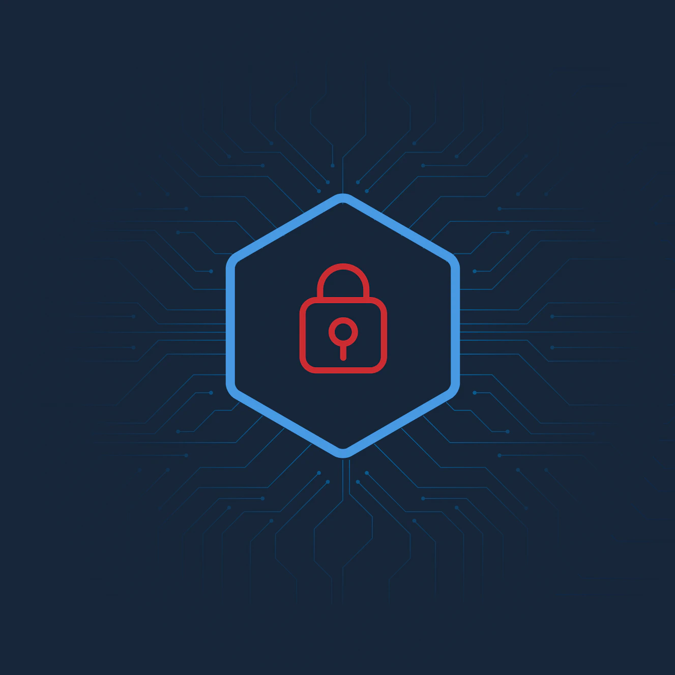 Cybersecurity lock icon with circuit background